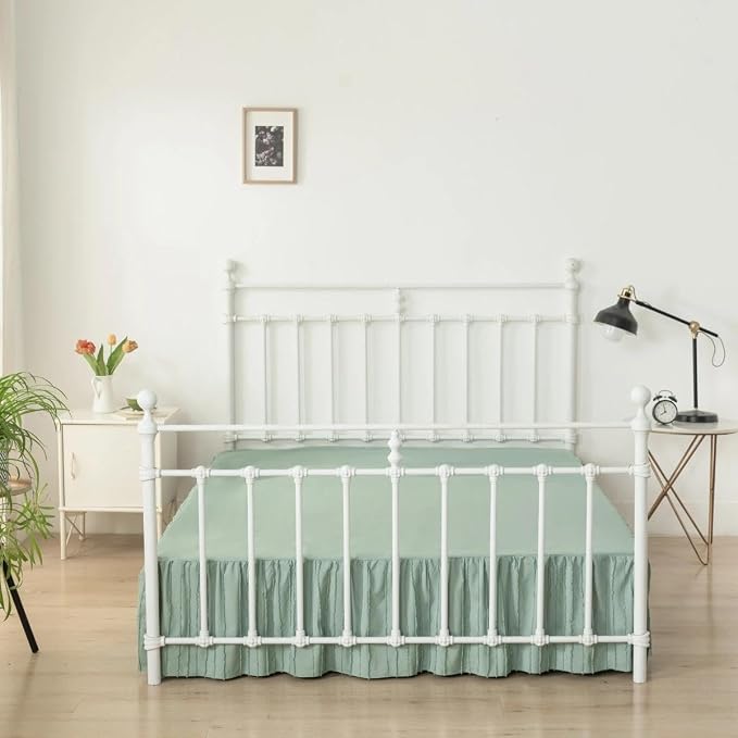 Bed Skirt Full Size - Ruffled Bed Skirt - with Split Corners - Sage Green | Striped Boho Tufted -18 Inch Drop Bedskirt with Platform-Soft Premium Hotel Quality - Easy Fit