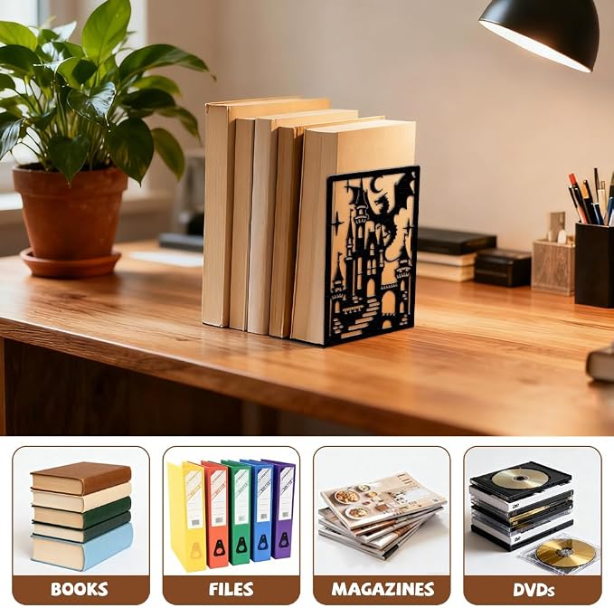Peacoblue 5.3"x4.3"x7.9" Metal Bookends, Heavy Duty Book Ends for Shelves
