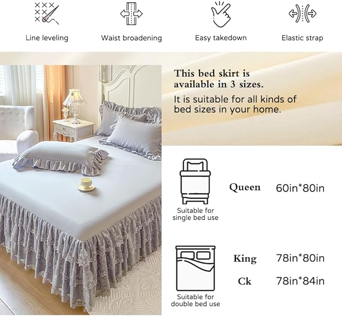 Lace Bed Sheet for Queen/King Bed - 17in. Drop, Easy Fit Ruffle Bedskirt Wrap Around Bed Skirt, Anti Wrinkle & Fade Resistant
