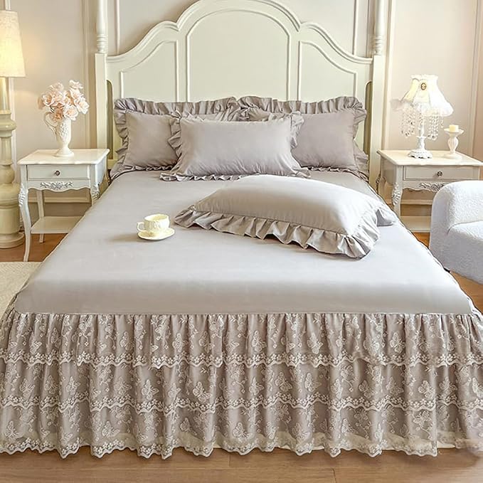 Lace Bed Sheet for Queen/King Bed - 17in. Drop, Easy Fit Ruffle Bedskirt Wrap Around Bed Skirt, Anti Wrinkle & Fade Resistant