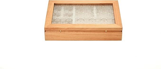 pandapark Wooden Jewelry Box with Glass Lid, Multi-Compartment Storage Display Case, Walnut Brown (Cream Cherry)