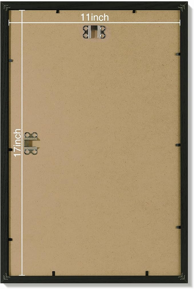 Vittanly 11x17 Picture Frames Set of 9, Shatter Resistant Plexiglass, Display 8x12 Pictures with Mat or 11x17 without Mat, Photo Frames for Wall Mount, Engineered Wood, Black