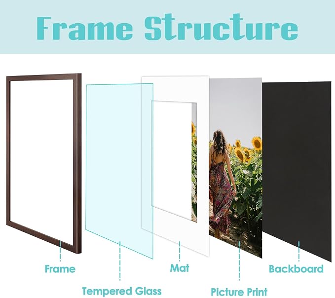 Frametory 2 Pack 16x24 Brown Picture Frame with Real Glass Mat for 12x18