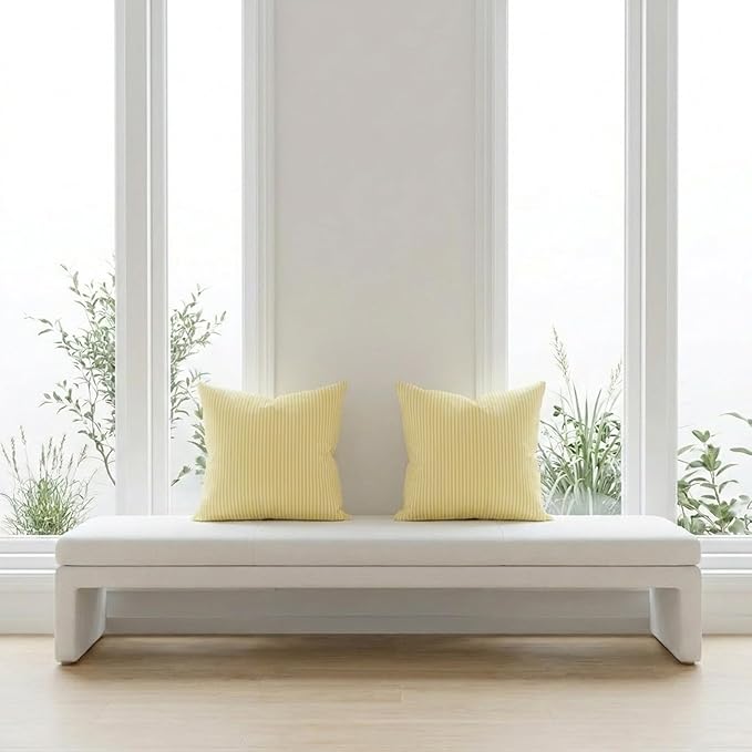 Light Yellow Striped Summer Outdoor Throw Pillow Covers 18x18 Set of 2 | Set of 2 Yellow Decorative Pillow Covers 18 x 18, Yellow Room Decor Pillows for Couch Bed, Outdoor Pillows for Patio Porch