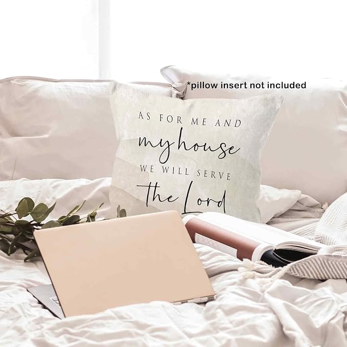 Neutral Christian Bible Verse We Will Serve the Lord Throw Pillow Covers 18x18, Boho Scripture Joshua Decor Pillow Cases for Bedroom Living Room, Religious Pillowcases for Couch Bed Sofa