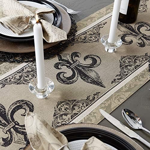 DII French Style Tabletop Kitchen Collection, Table Runner, 14x72, Fleur de Lis Stripe