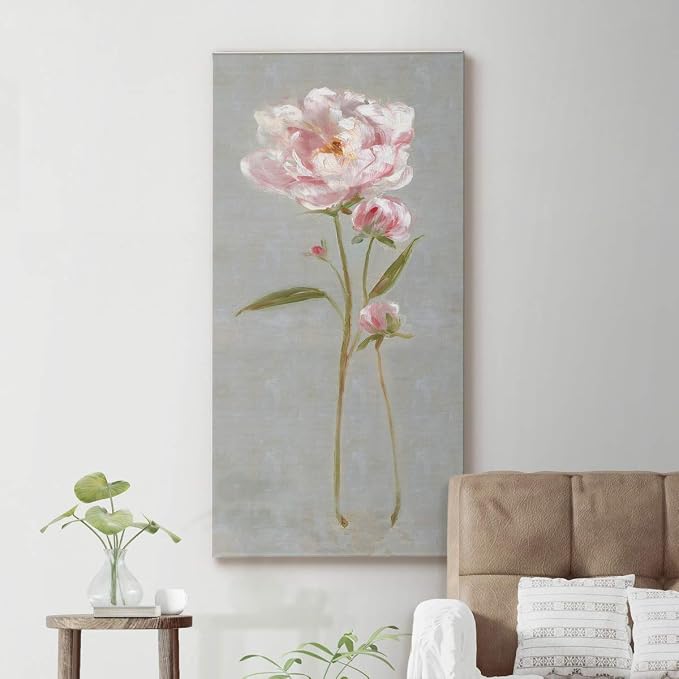 Renditions Gallery Canvas Nature Wall Art Home Paintings & Prints Magical Pink Peony Modern Romantic Abstract Canvas Glam Artwork Decorations for Bedroom Office Kitchen - 20"x40" LT43