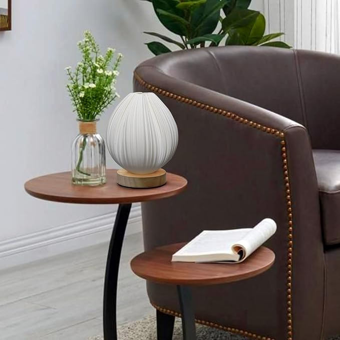 Lotus Small Table Lamp, Vintage Pleated Night Light for Bedside & Decor
