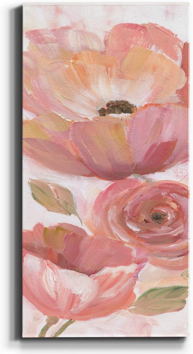 Renditions Gallery Canvas Floral Wall Art Home Paintings & Prints Pink Blooming Flowers Romantic Modern Vibrant Wall Hanging Decorations for Bedroom Office Kitchen - 8"x16" LT43