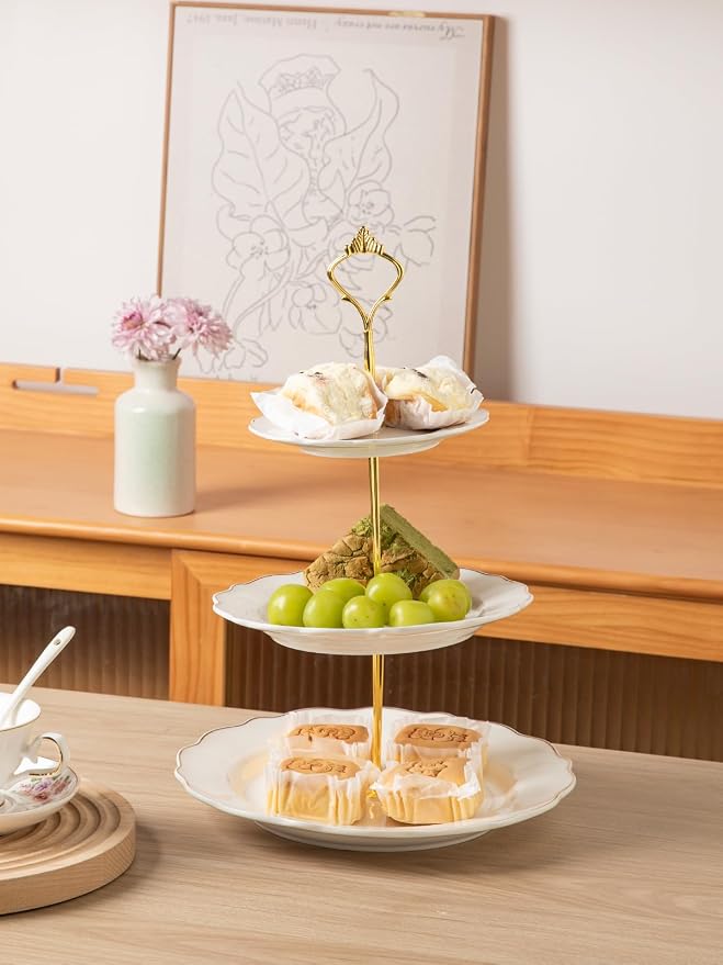 Sweejar 3 Tier Ceramic Cake Stand Wedding, Dessert Cupcake Stand for Tea Party Serving Platter(White)