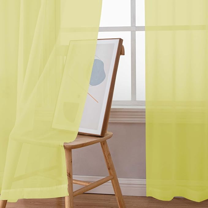 Simplebrand Lemon Sheer Curtains 63 Inch Length 2 Panels, Rod Pocket Solid Color Window Sheer Curtain Panels, Elegant Curtains & Drapes for Living Room, Bedroom 2 Panels (Ivory, 42" W x 63" L)