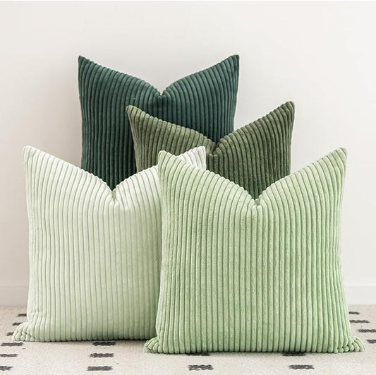 LANANAS Decorative Corduroy Throw Pillow Covers 18x18 Inch Forest Green | Set of 4 Neutral Couch Farmhouse Boho Throw Pillows for Living Room, Couch, Bed, Sofa Soft Accent Home Decor
