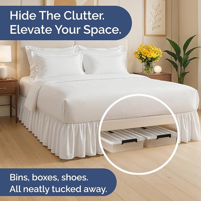Bedskirt King Size Ruffle - Ruffled Bed Skirt - 12 Inch Drop - White | Bedskirt with Platform, Ultra-Soft Premium Hotel Quality, Wrinkle Free, Fade & Shrink Resistant, for Women, Men, Kids & Teens