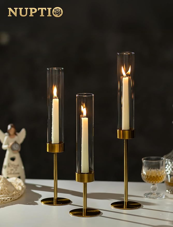 NUPTIO Hurricane Candle Holder for Centerpiece, Set of 6 Candlestick Holder