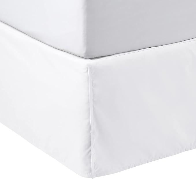 Amazon Basics Lightweight Pleated Bed Skirt, Twin, Bright White, Solid, (Pack of 8)