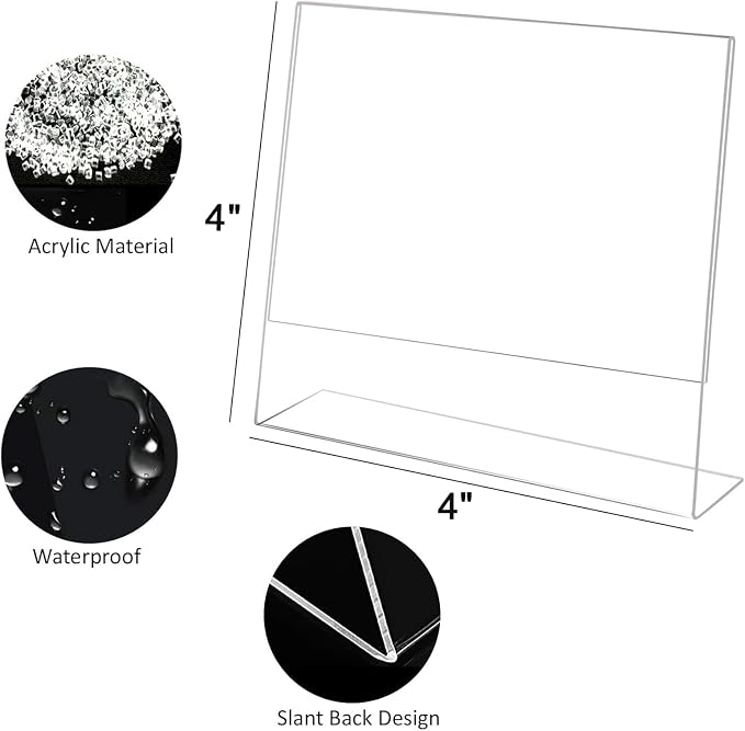 4x4 Acrylic Picture Frames, Set Of 6 Clear Acrylic Frameless Gift for Desktop Display, Standing Picture or Display Sign Holder with Inserts for Home Office