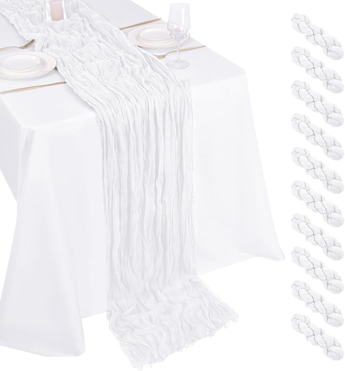 10 Pack White Cheesecloth Table Runner 17x108 Inch Boho Gauze Cheese Cloth Table Runners for Wedding Party Baby Shower Birthday Home Decor