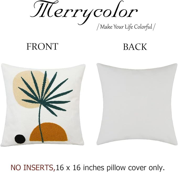 Merrycolor Boho Decorative Throw Pillow Covers 16x16 Boho Pillow Covers Tufted Mid Century Modern Throw Pillows Abstract Leaf Pillow Cover Aesthetic Boho Pillows for Couch Bed Sofa Living Room 1PC