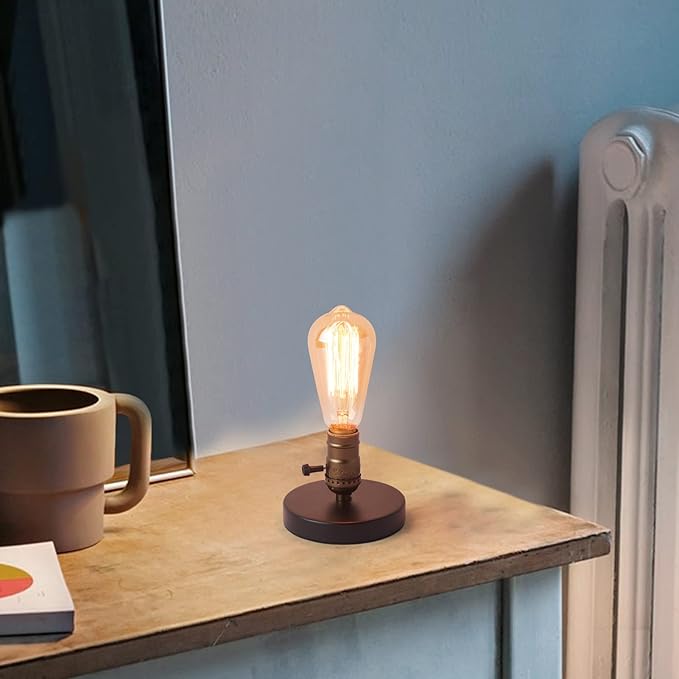 Vintage Table Lamp, Industrial Desk Lamp Small Retro Bedside Lamp with ON/Off Switch E26 Lamp Holder for Home Lighting Decor, Cafe Bar, Studio Antique Decor(Without Bulb)