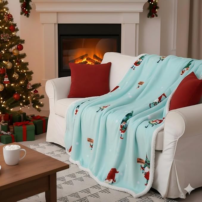 Catalonia Christmas Elf Sherpa Throw Blanket, Xmas Theme Throws, Plush Fleece Couch Blanket, Super Soft, Comfy, Cozy, Fluffy, Ugly