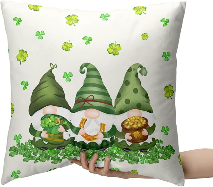Lucky Shamrocks Gnomes Pillow Cases 20x20 Set of 2 March Holiday Throw Pillow Covers Soft Cotton Blend Cushion Case St Patricks Day Decorations for Couch Sofa Bedroom Home