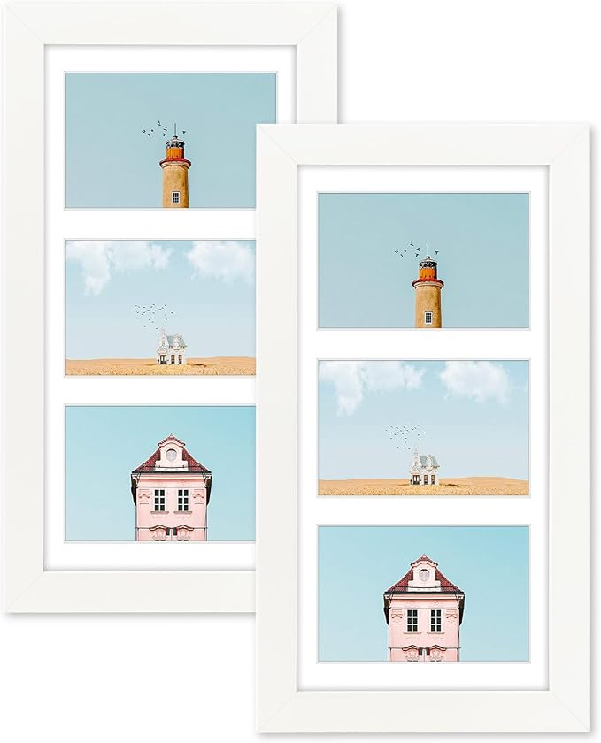 Golden State Art Collage Frame 7x14 Matted 3 4x6 Photos Wood White, 2 Pack