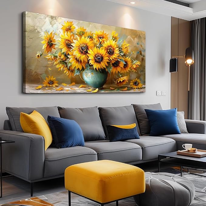 QIYILEXWART Large Wall Decor For Living Room Canvas Wall Art For Office Modern Wall Decorations For Bedroom Sunflower Landscape Painting Abstract Pictures Artwork Room Home Decor 24x48 In