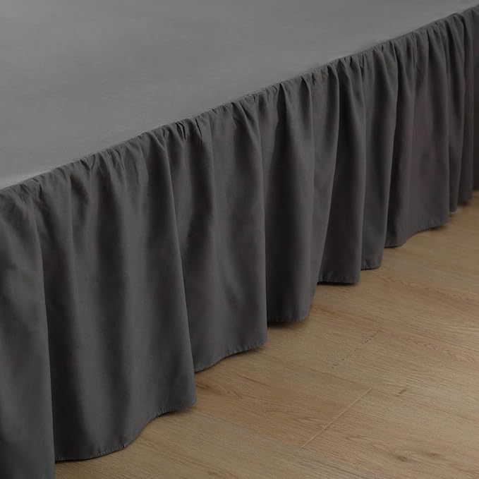 Bed Skirt Queen Size Ruffled Bed Skirts with Split Corners | 14 Inch Drop Dust Ruffle Bed Skirt with Platform, Dark Grey, 14" Queen