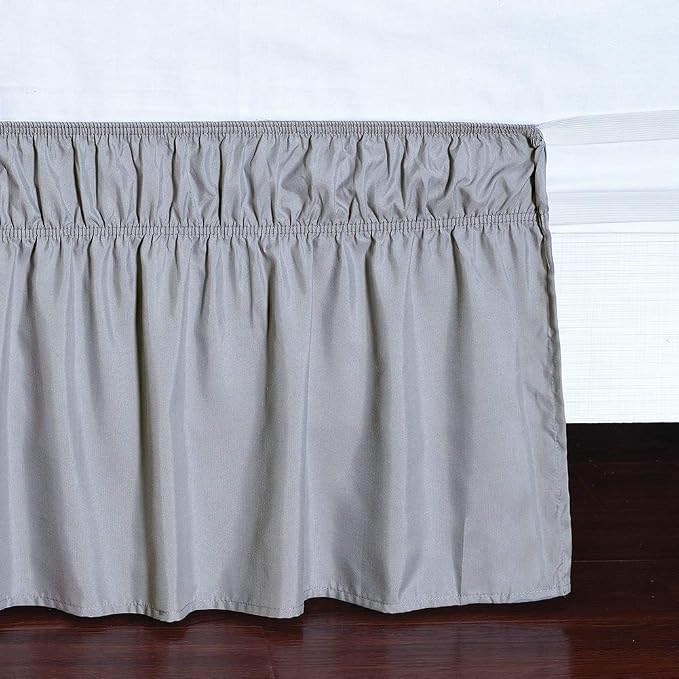MEILA Wrap Around Elastic Bed Skirt for Queen & King Beds, 18" Drop, Grey | Three-Side Adjustable Elastic Dust Ruffle, Ruffled Polyester Fabric, Easy to Install, Fade Resistant & Machine Washable
