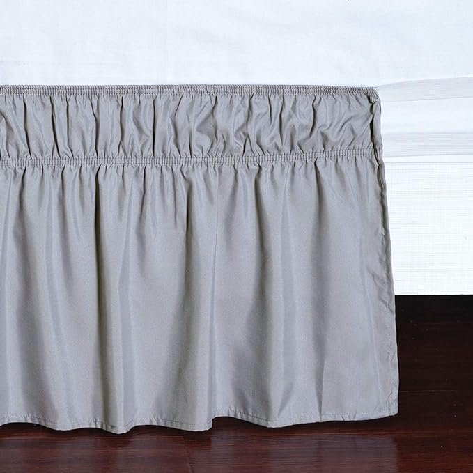 MEILA Wrap Around Elastic Bed Skirt for Queen & King Beds, 24" Drop,Grey | Three-Side Adjustable Elastic Dust Ruffle, Ruffled Polyester Fabric, Easy to Install, Fade Resistant & Machine Washable