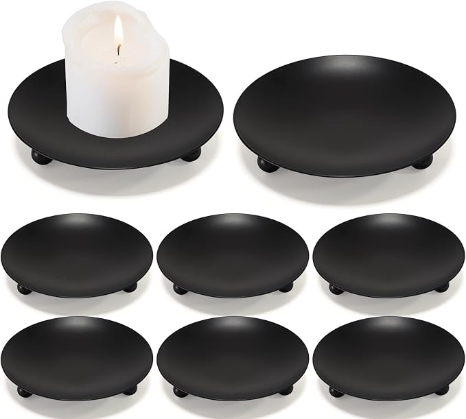 GUTE Candle Holder Plate 8Pcs Black Iron Tray for Pillar Candles