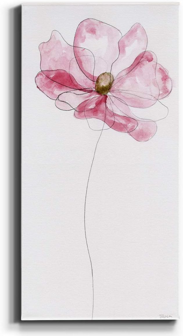 Renditions Gallery Canvas Floral Wall Art Modern Decorations Paintings Pink Flower Sketch Romantic Canvas Romantic Botanical Wall Hanging for Bedroom Office Kitchen - 8"x16" LT43