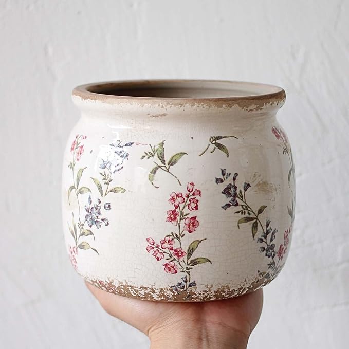 Xiaan Jiaju Flower Pots, Vintage Antique Ceramic Planters for Indoor Plants | 6.29" Decorative Vase & Plant Pots With Drainage, French Country Home Room Decor, Gardening & Housewarming Gifts