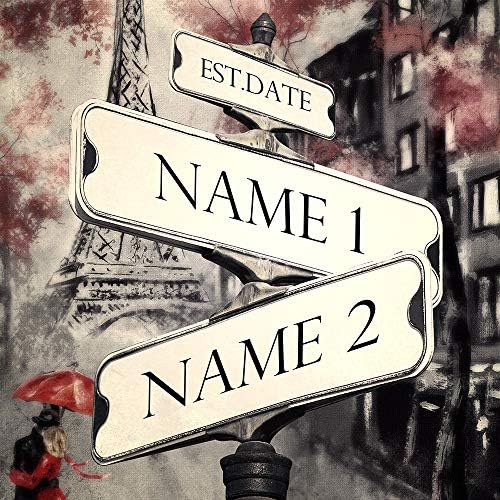 A&T ARTWORK Lovers Roadcrossing Signs Canvas Prints Gift,includes Names and the Date Unique Gift for the Anniversary.24X36 inches