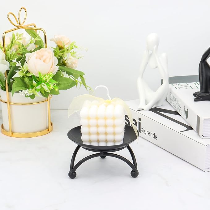 Pillar Candle Holder, Iron Candle Stand, Candle Plate, Candlesticks for Pillar Candles, Black Candle Tray for Party Wedding Table Home Decoration (Set of 2)