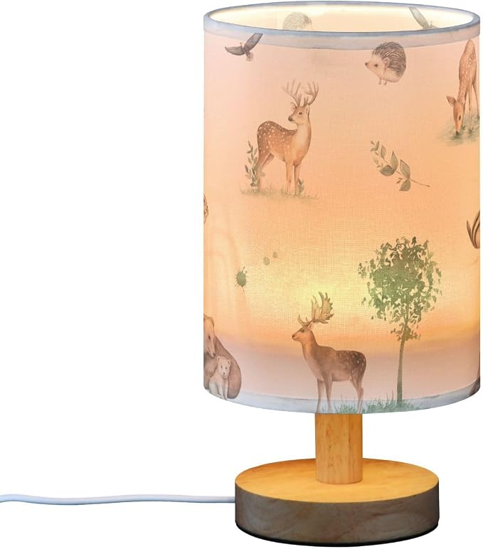 Bedside Table Lamp Woodland Animals Nightstand Lamp with Wood Forest Deer Bear Chipmunk Hedgehog Desk Lamps for Bedroom Living Room Nursery Office Home Decor