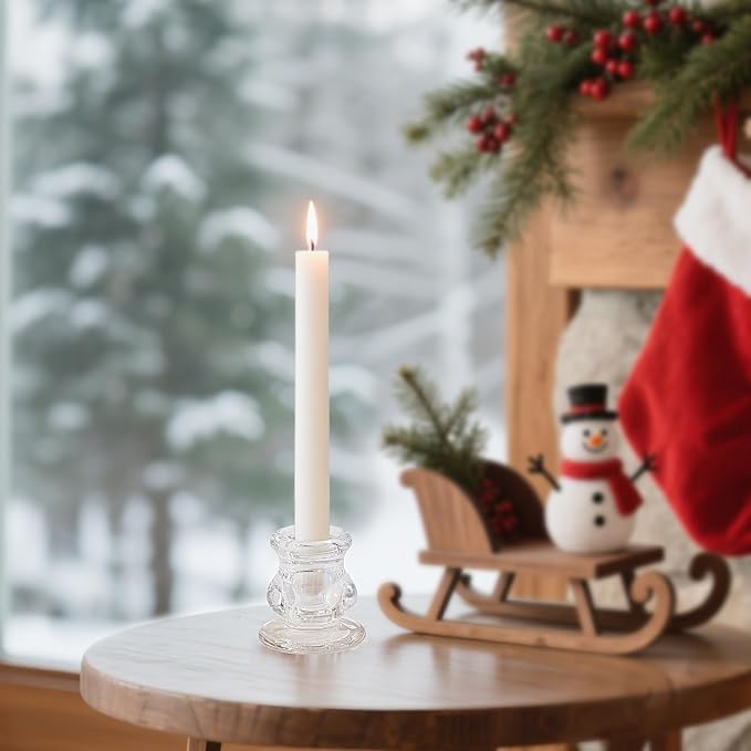 Clear Glass Taper Candle Holders Set of 12 | Candlestick for Wedding Decoration and Dinning