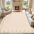 COZYLOOM 10x14 Area Rugs for Living Room Modern Bow Border Rug with Non Slip Backing, Non Shedding Low Pile Washable Rug Stain Resistant Foldable Mats for Dining Room, Bedroom, Office, Beige