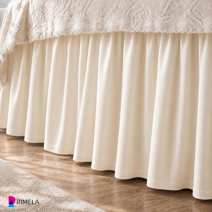 Light Beige Bed Skirt King Size 15" Drop, Elastic Wrap Around Bedskirt | Solid Ruffled, Easy to Use, No Mattress Lifting, Wrinkle & Fade Resistant, with Adhesive Strips, Machine Wash/Dry/Iron