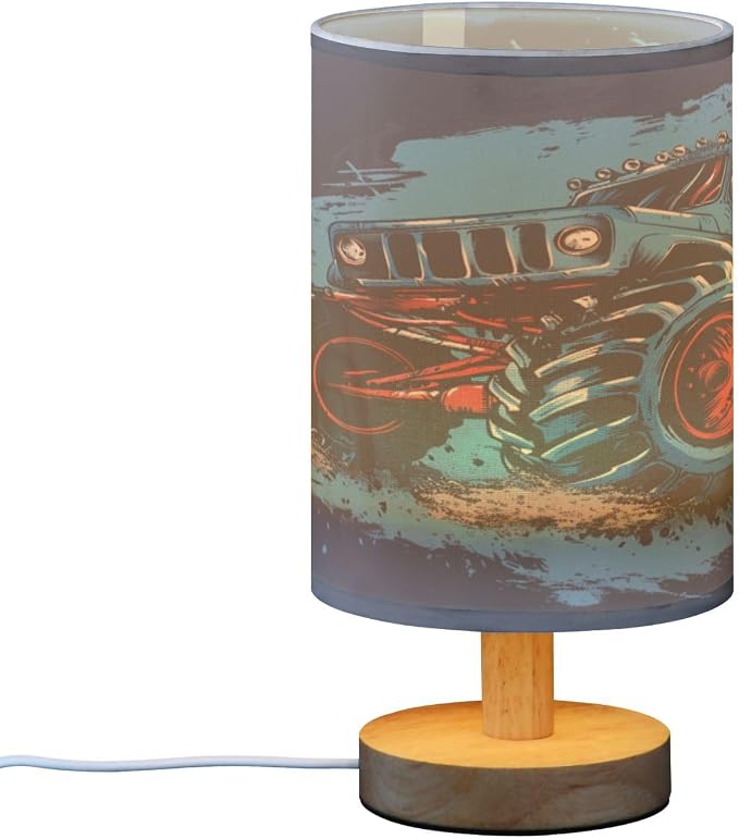Bedside Lamp Truck Table Lamp for Bedroom LED Nightstand Lamp Shade USB Ports Wood Base for Living Room Dorm Office