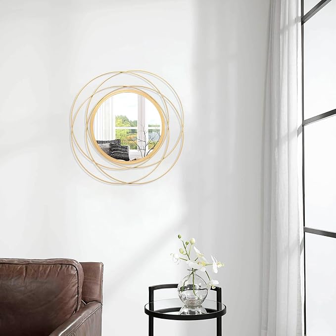 Large Round Mirror with Iron Metal Wire Frame Wall-Mounted Mirror for Home Decorative Living Room Bedroom Bathroom Entryway 16” x 16”