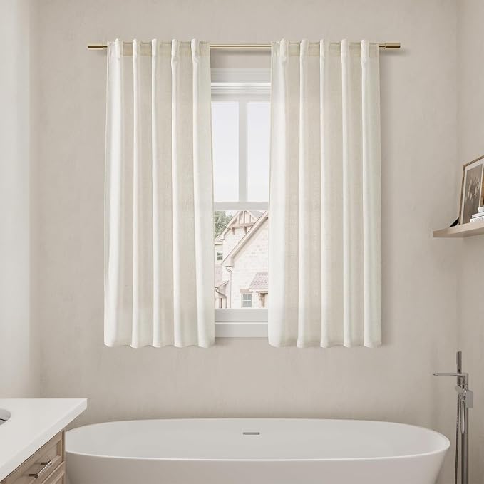 60 Inch Length Linen Curtains Cream Semi Sheer Light Filtering Back Tab and Rod Pocket Neutral Curtains for Bedroom Living Room 34 x 60 Inch,2 Panels