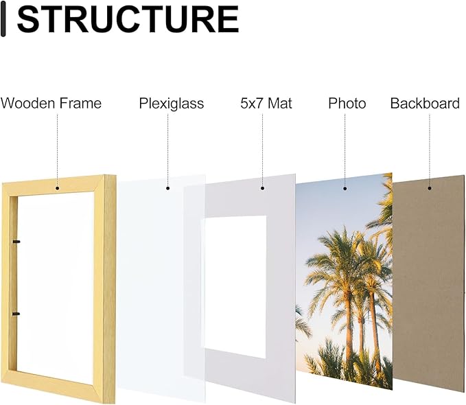 Vittanly 8x10 Picture Frames Set of 9 for Wall or Tabletop Display, Gold | Display Pictures 5x7 with Mat or 8x10 without Mat, Small Photo Frames, Engineered Wood with Shatter Resistant Plexiglass