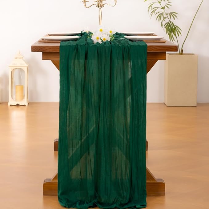 Cheesecloth Table Runner Fall Boho Wedding Birthday Party Home Decor | Emerald Green Rustic Gauze 10FT 120in Cheese Cloth Sheer Farmhouse Runner for Baby Shower Bridal Holiday Decorations