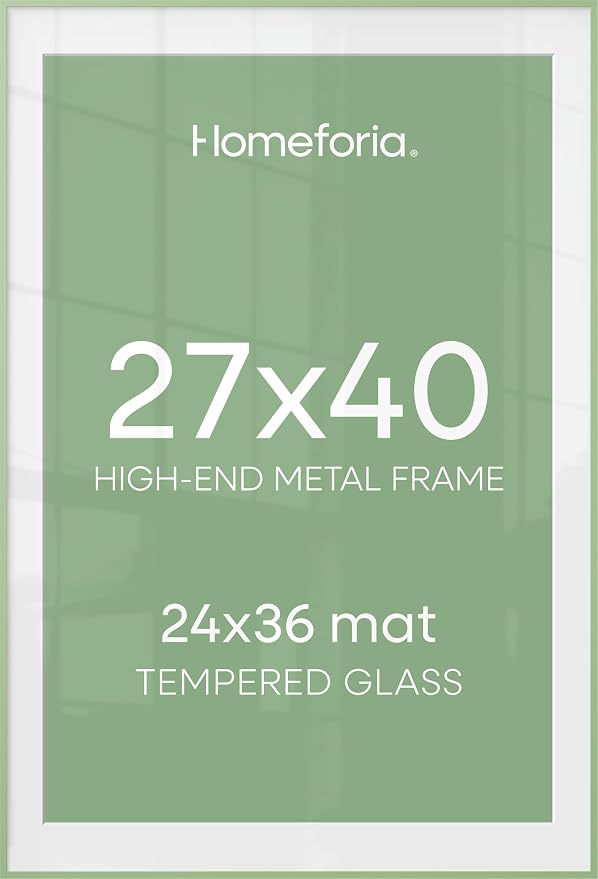 Homeforia 27x40 Green Poster Frame, High-End Metal, 24x36 Mat, Glass