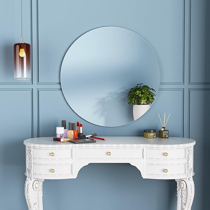 16'' Round Glass Mirror for Wall Decor, Frameless Circle Wall Mirror | 2mm HD Reflection Wall Mounted Mirrors with Tape, Decorative Circular Wall Mirror for Bathroom, Vanity, Entryway, Home Decor