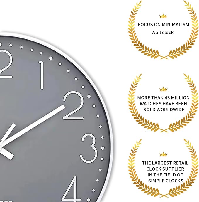 SIN&MI Wall Clock Silent & Non Ticking Modern Quartz Battery Operated Digital Quiet Sweep Office/Home/School/Kitchen Decor Clocks 9 Inch