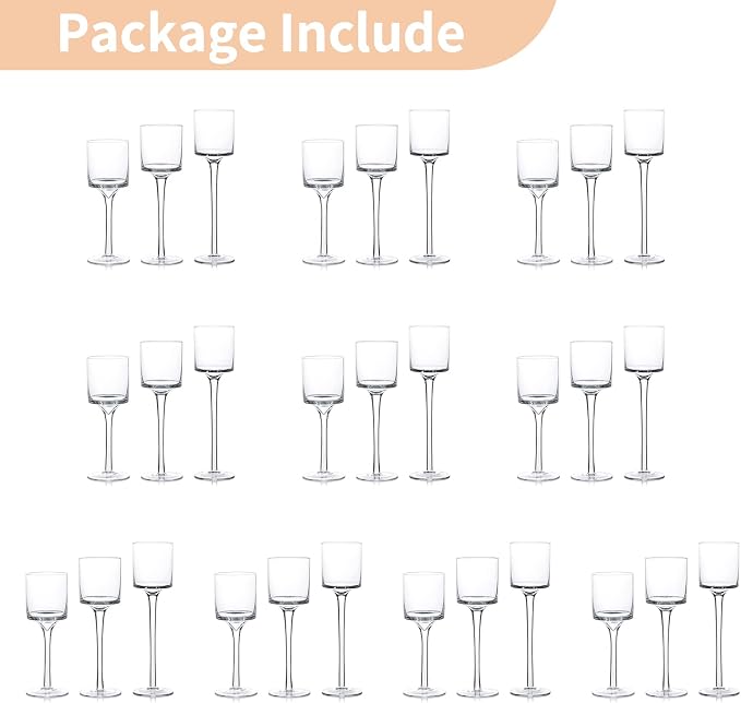 NUPTIO Glass Candle Holders, Set of 30 Stemmed Holders for Floating Candles