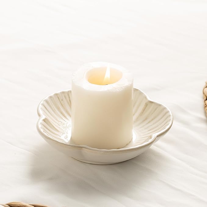 BEUNAIZER Ceramic Pillar Candle Holder Plate, Decorative Candlestick Holder