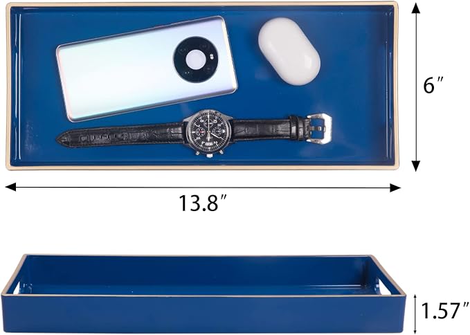 MAONAME Royal Blue Vanity Tray Set of 2, Rectangular Toilet Tank Trays